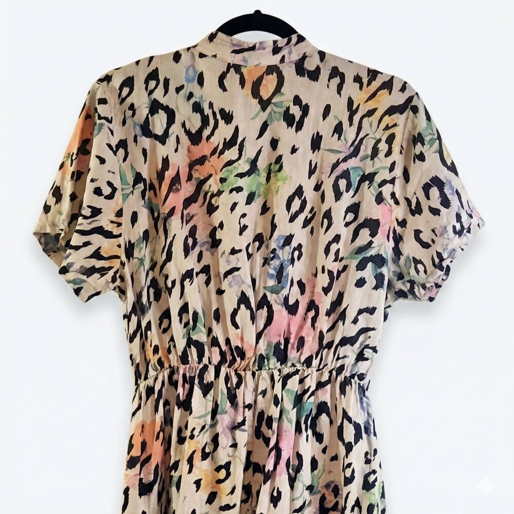 Anna Melani Italy 100% Linen Leopard Floral Button Up MIDI Dress Size Large - Picture 7 of 9